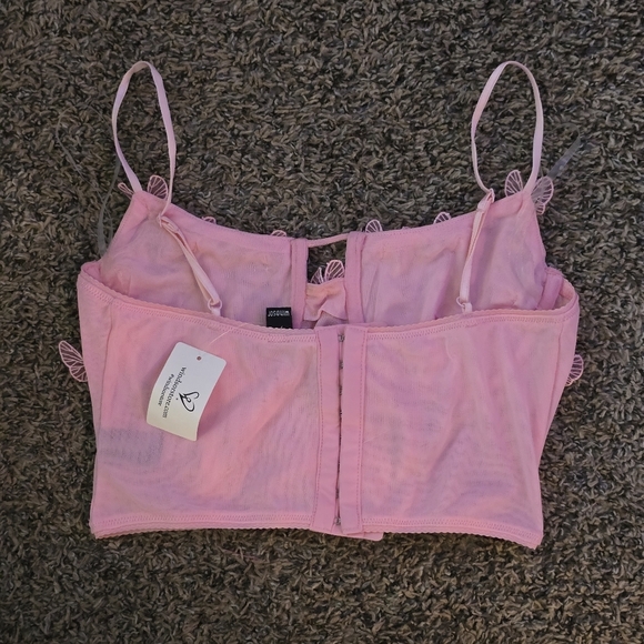 NWT Windsor Pink Butterfly Mesh Crop Top, Size Large - Picture 4 of 4
